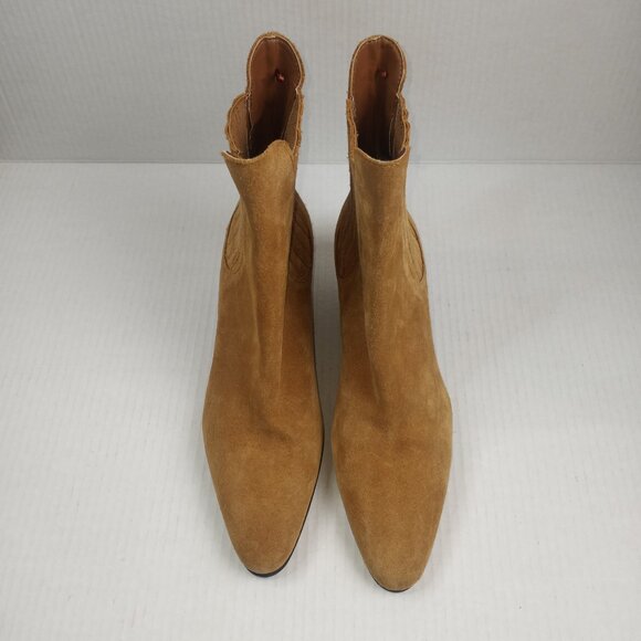 Zara Brown Tan Leather Pointed Toe Western Cowboy Ankle Boots - Picture 3 of 5